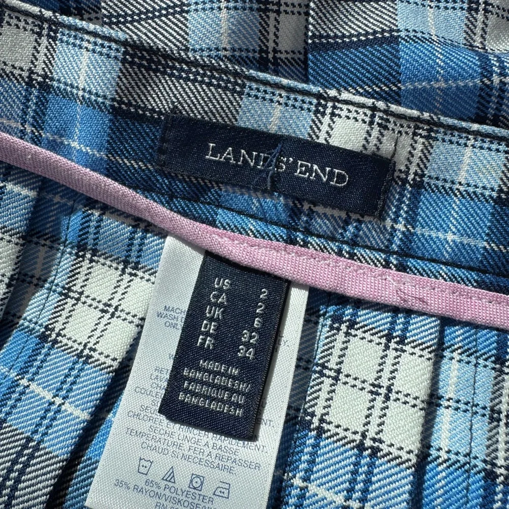 Lands' End Blue Black White Plaid Pleated A-Line Knee Skirt 2 - Picture 3 of 3